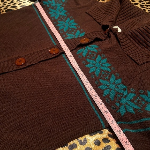 Studio Works Brown & Teal Button Down Cardigan Sweater - Picture 4 of 6